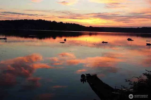a view of lake from sunset