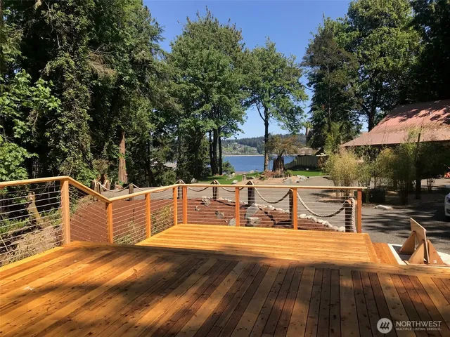 a view of a patio with swimming pool