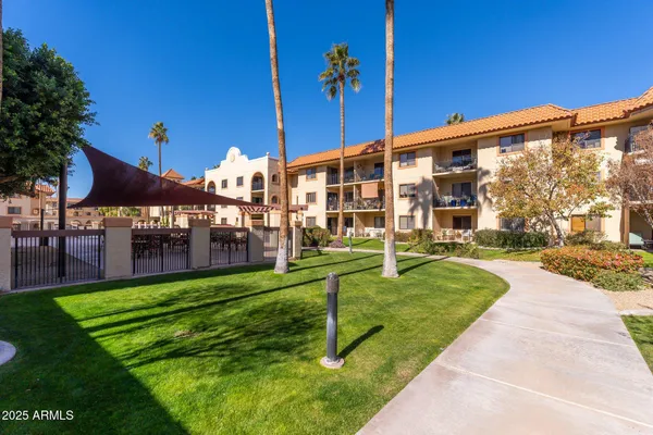 a view of a park with a slide
