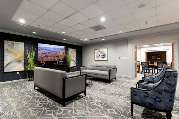 a view of a livingroom with furniture
