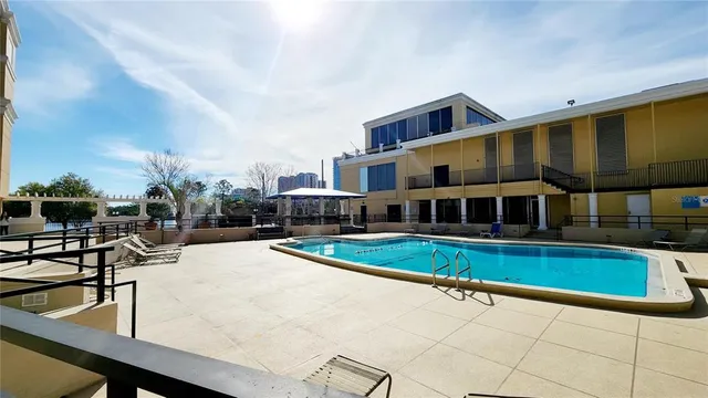 a view of a building with a balcony