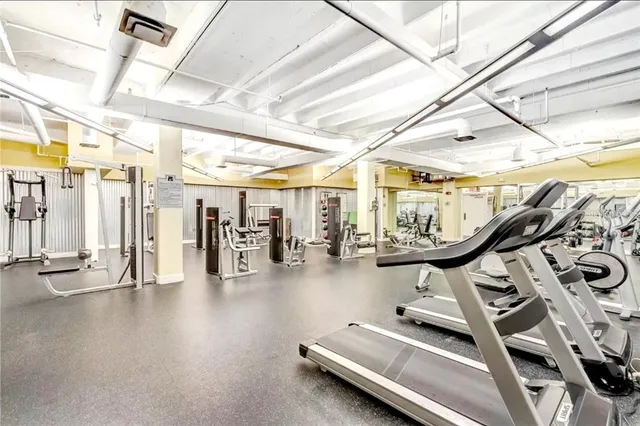 a view of a room with gym equipment