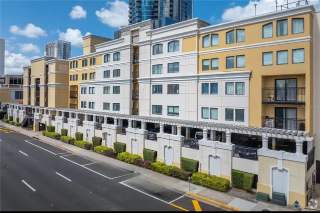a front view of a building with street view
