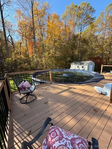 a view of a bench in a patio