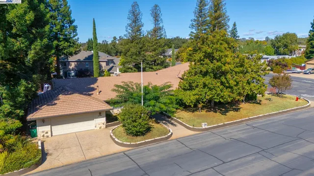 a view of a yard in a backyard