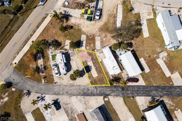 an aerial view of a highlighted house