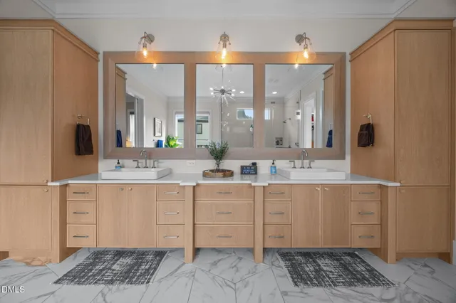 a spacious bathroom with a bathtub and a shower