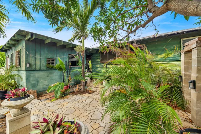 a backyard of a house that has a tree