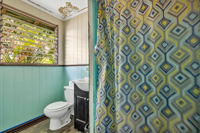 a white toilet sitting next to a shower curtain