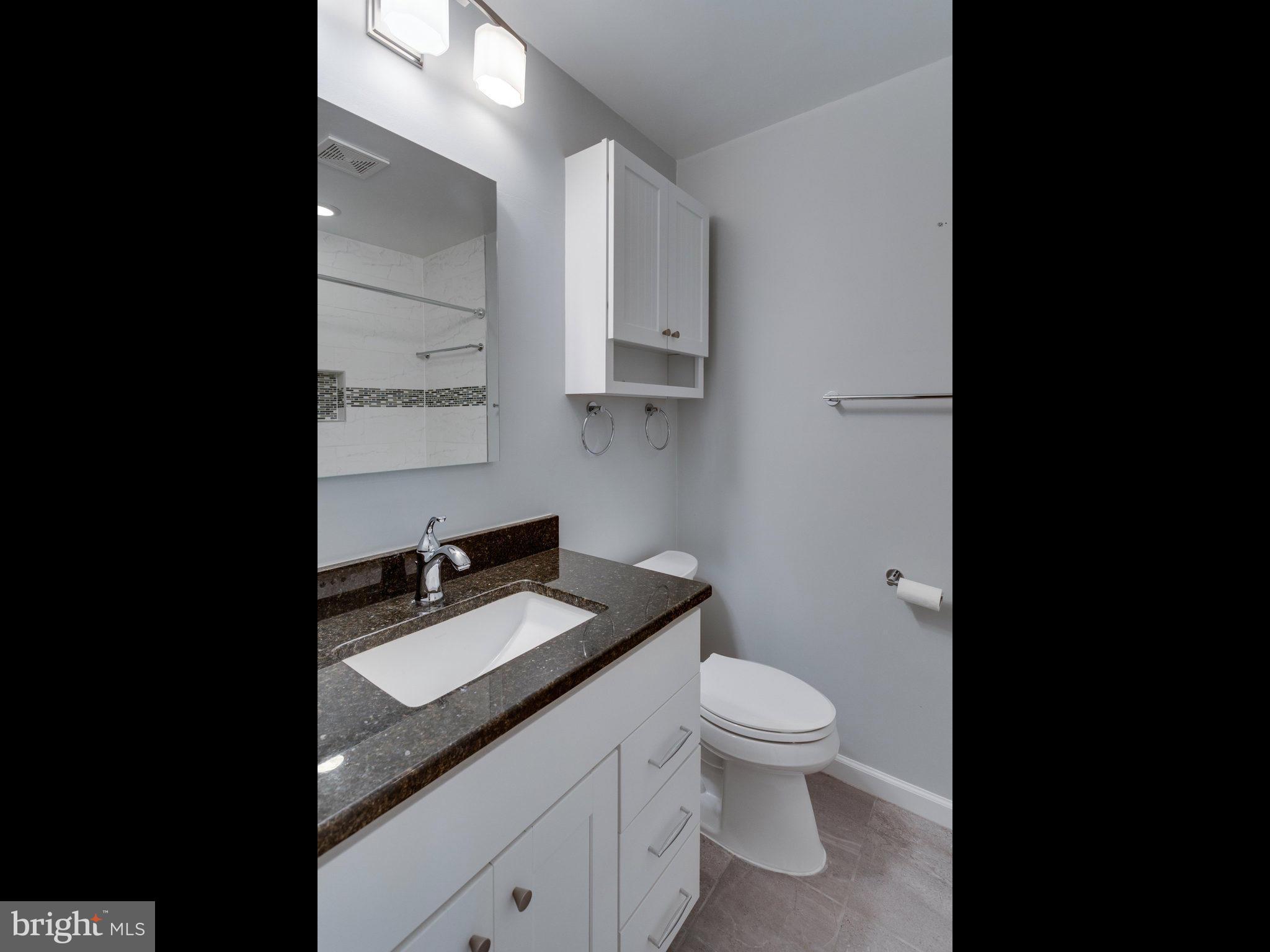 10022 Ranger Road Fairfax, VA 22030 - Photo 17 of 30 a bathroom with a granite countertop toilet sink and mirror