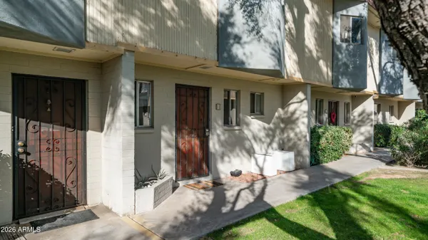 a view of potted plants in front of door