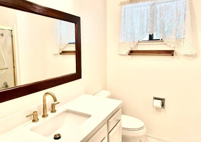 a bathroom with a sink a mirror and a toilet