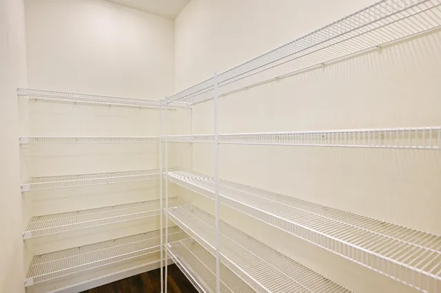 a view of a closet with racks on the wall