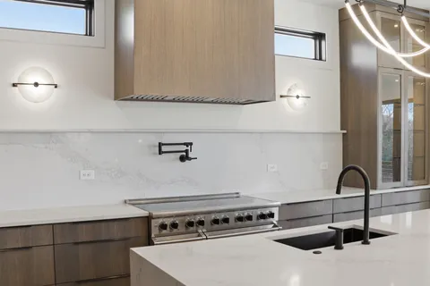 a close view of kitchen appliances