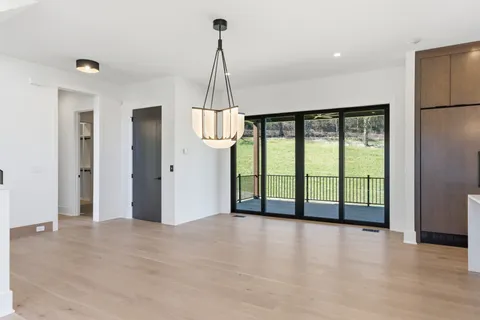 a view of a livingroom with a chandelier