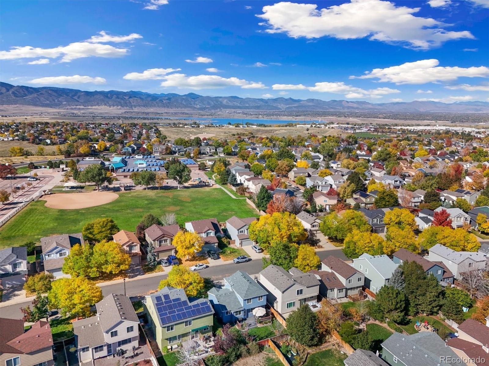 9823 South Castle Ridge Circle Highlands Ranch, CO 80129 - Photo 38 of 46 an aerial view of residential houses with outdoor space