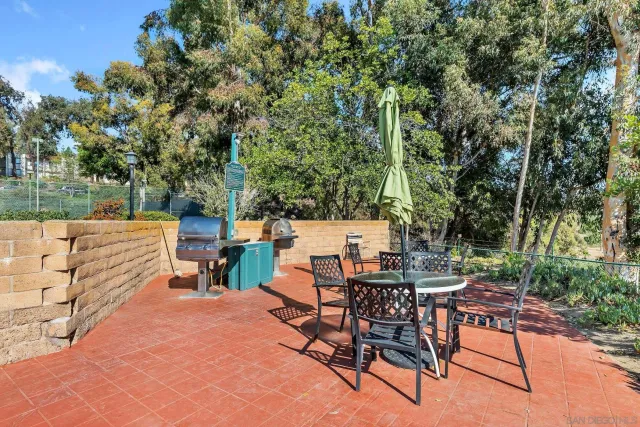 a view of a backyard with sitting area