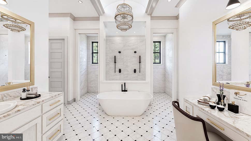 Any Fairfax, VA 22030 - Photo 7 of 19 a bathroom with a sink vanity granite tub shower and a mirror