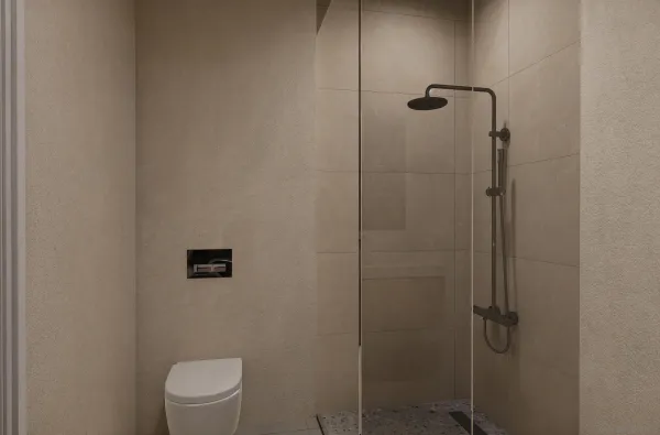 a bedroom with a bed and painting on the wall