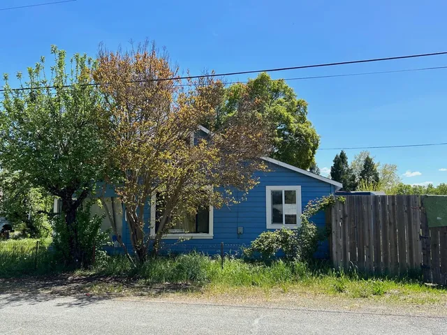a view of a house with a tree in front of it