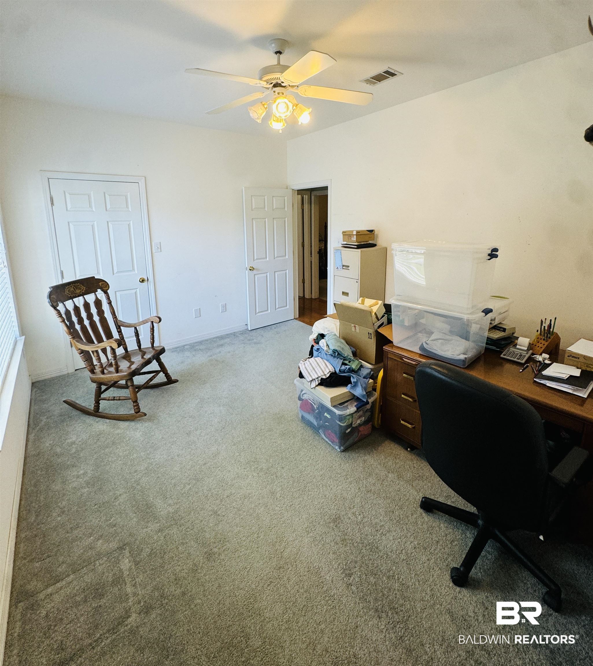 13795 White Road Silverhill, AL 36576 - Photo 51 of 99 Office area featuring light colored carpet and a ceiling fan