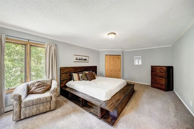 a bedroom with a bed and a couch