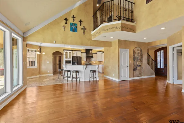 a view of a living room and dining room