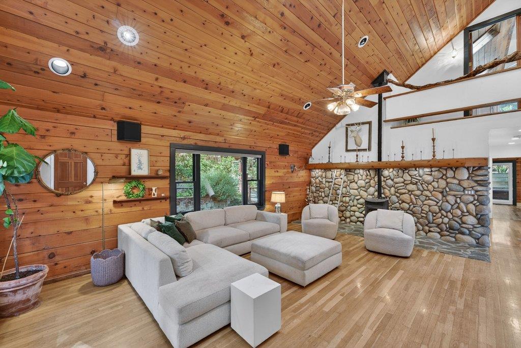 360 McGaffigan Mill Road Boulder Creek, CA 95006 - Photo 13 of 70 a living room with furniture and a ceiling fan