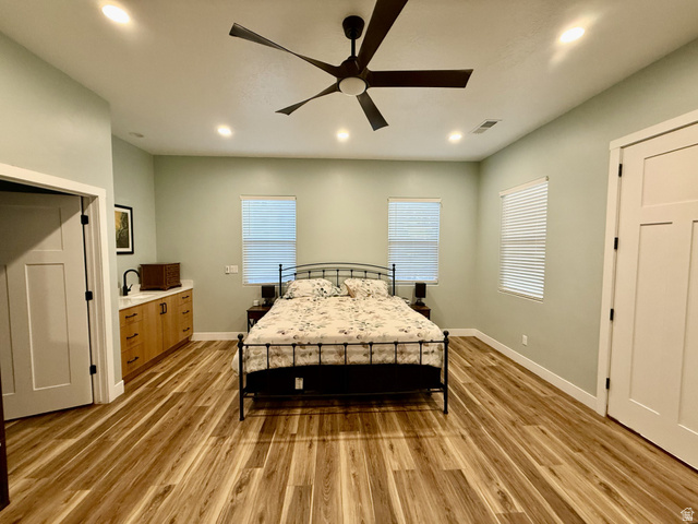 175 North 160 East Hurricane, UT 84737 - Photo 40 of 43 Bedroom with recessed lighting, a ceiling fan, and light wood-style floors