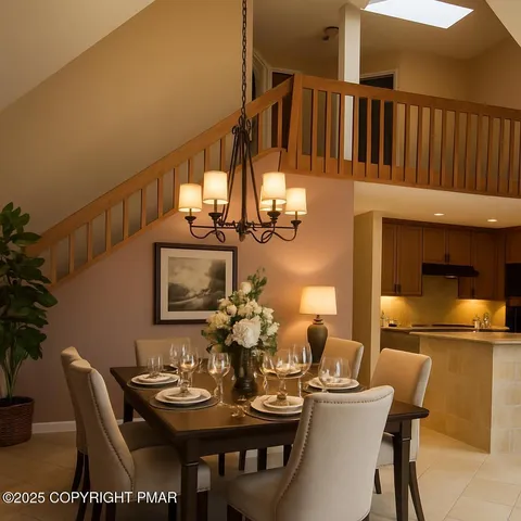a living room with furniture a fireplace and a large window
