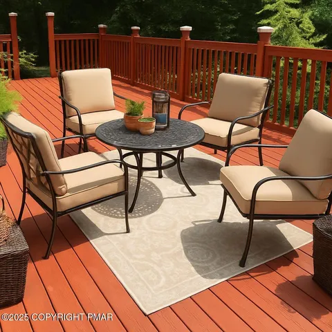 a patio with table and chairs