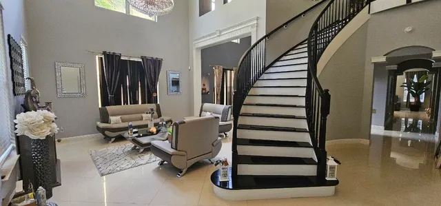 a view of entryway and workspace