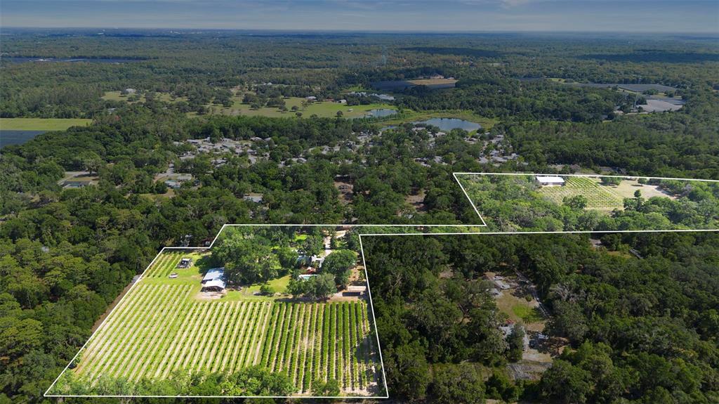 an aerial view of a yard