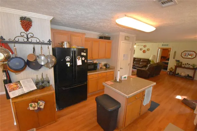 a view of a forest with trees in the background