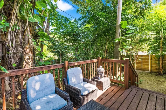 a view of deck with wooden floor and outdoor seating