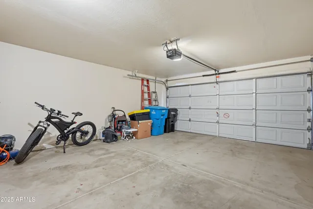 a view of a garage with storage