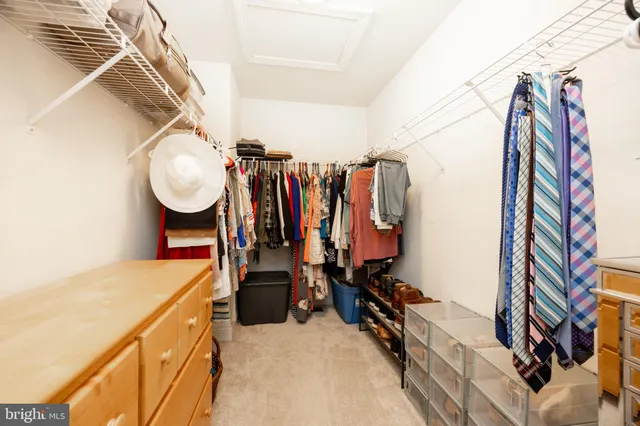 a view of walk in closet with clothes and shoes