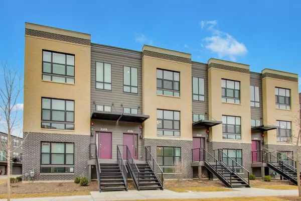 a front view of a multi story building