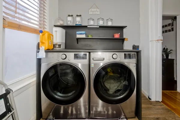 a utility room with dryer and washer