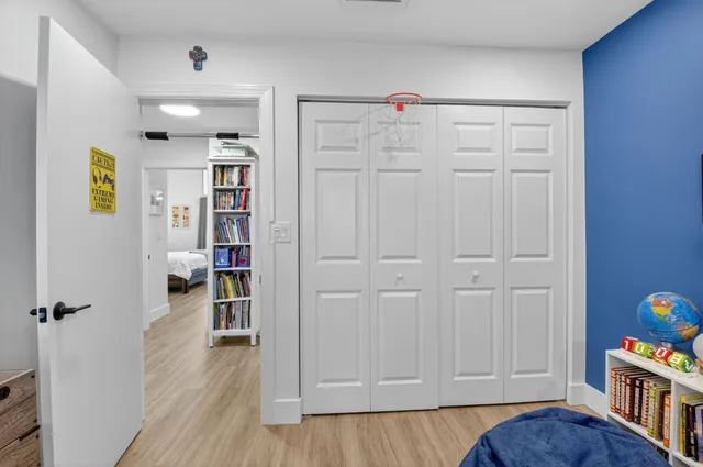 a view of a park with palm trees