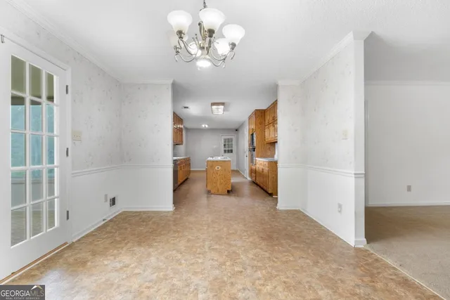 a view of a livingroom with a chandelier