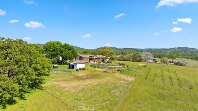 a view of a big yard with table and chairs