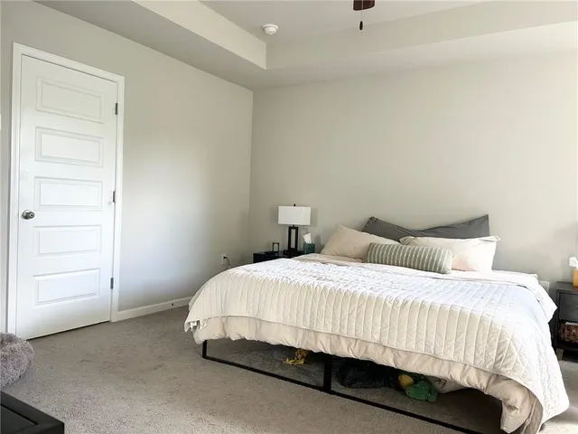 a bedroom with a bed and closet