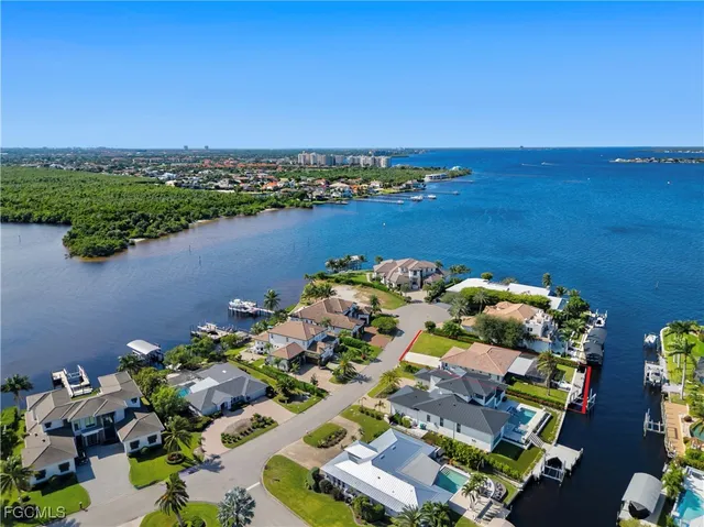 an aerial view of a swimming pool