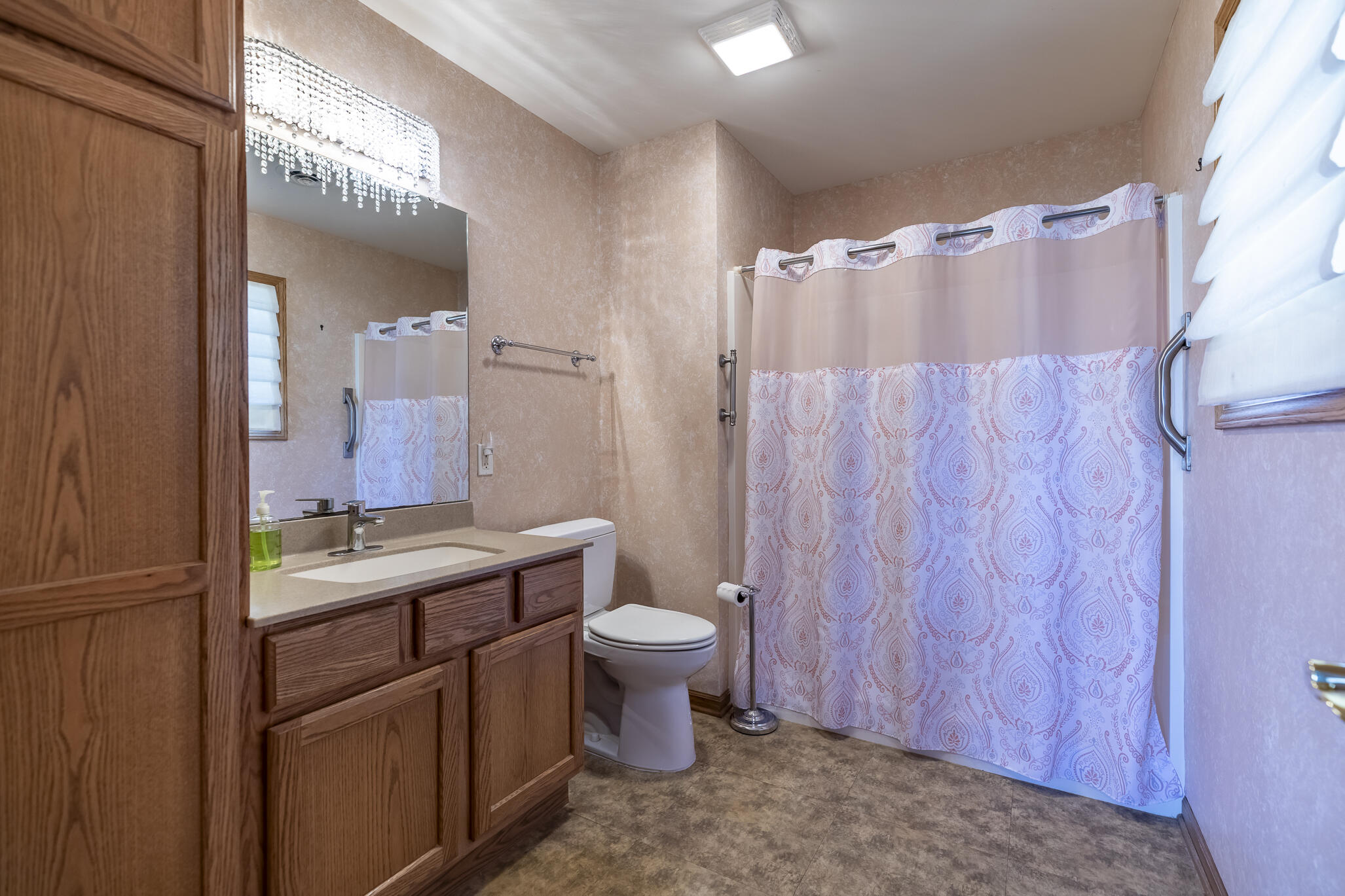 9841 Hart Street St. John, IN 46373 - Photo 14 of 28 a bathroom with a granite countertop sink toilet and shower