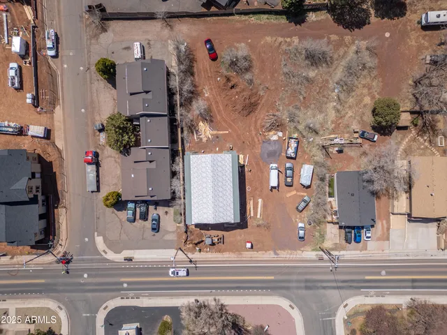 an aerial view of waterside residential houses