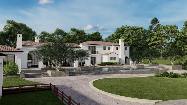 a swimming pool with outdoor seating and yard