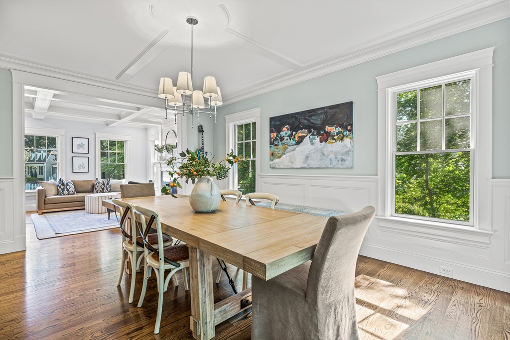 46 Pilgrim Road Wellesley, MA 02481 - Photo 4 of 35 a view of a dining room with furniture a chandelier and wooden floor