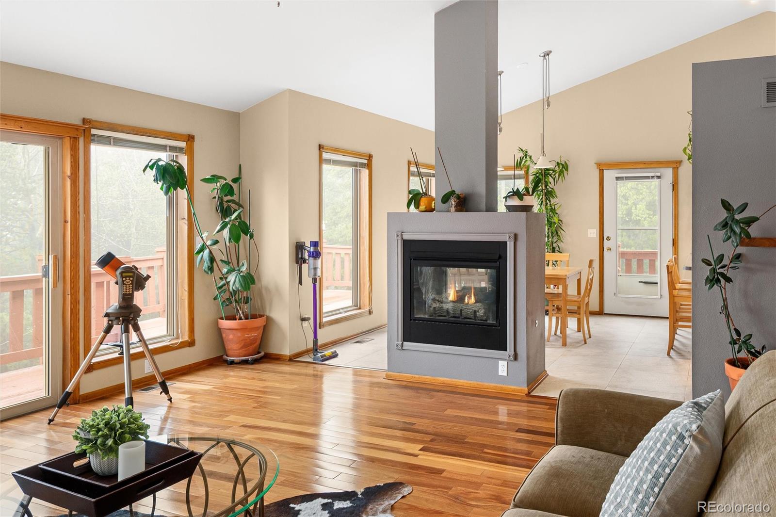 11163 Conifer Mountain Road Conifer, CO 80433 - Photo 14 of 46 a living room with furniture and a fireplace