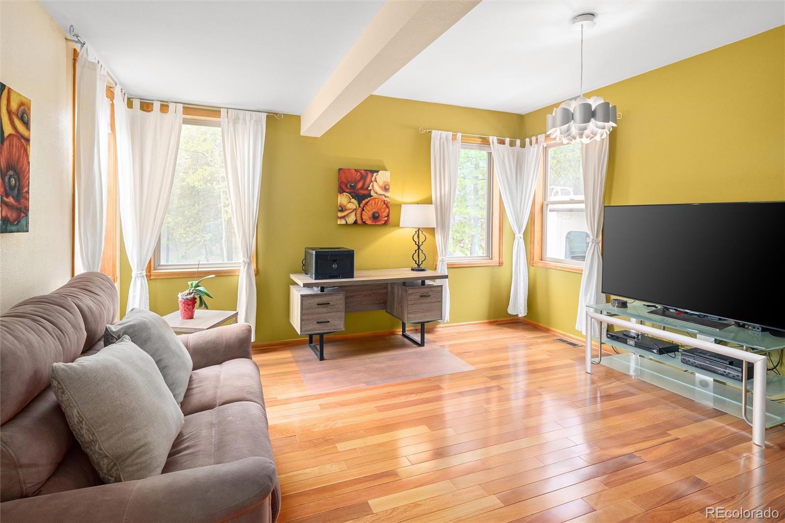 11163 Conifer Mountain Road Conifer, CO 80433 - Photo 26 of 46 a living room with furniture and a flat screen tv